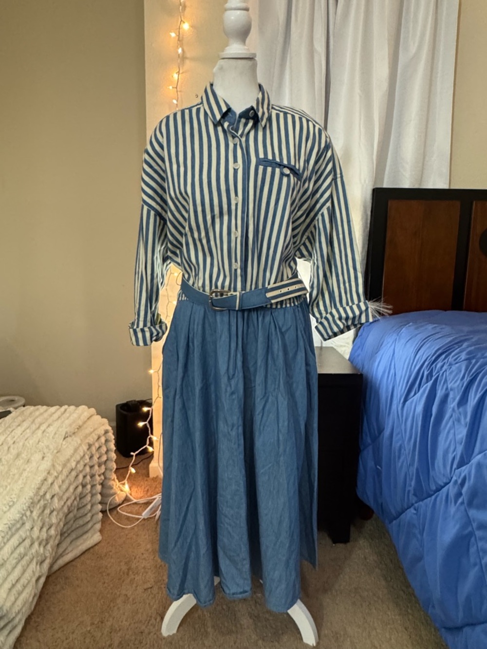 Neiman Marcus Blue and White Striped Maxi Dress